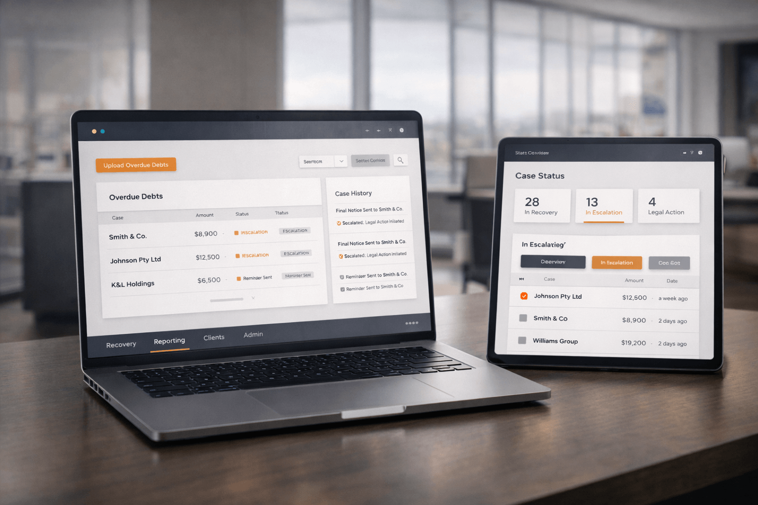 self-service debt recovery image 6 - Guardian Recover portal interface shown on desktop and tablet